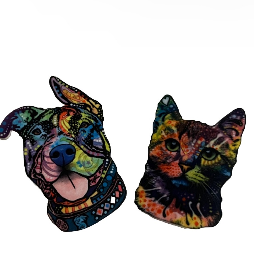 Bundle of 2 cute pins / brooch / dog / cat / acrylic/ multicolor / New